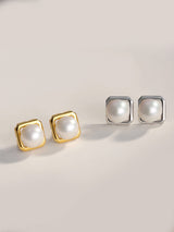 Square Vintage Pearl Stud Earrings